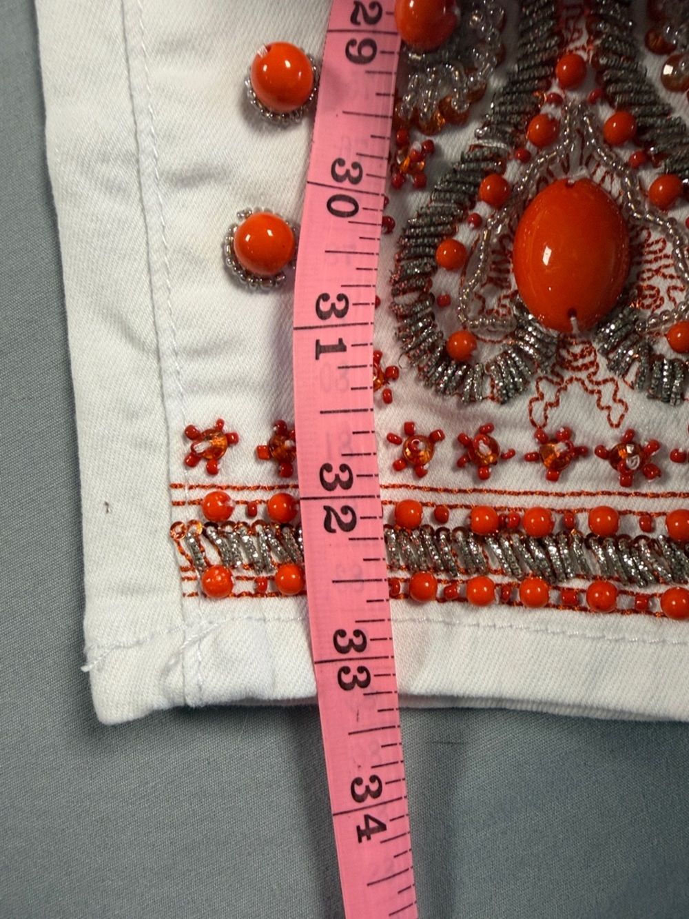 Boston Proper White Beaded Orange Stone Embellished Stretch Ankle Jeans Size 12 - Picture 10 of 10